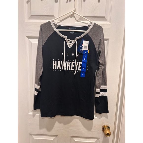 Champion Tops - NWT Champion Iowa Hawkeyes Lace Up Raglan Long Sleeve T Shirt Women's Large